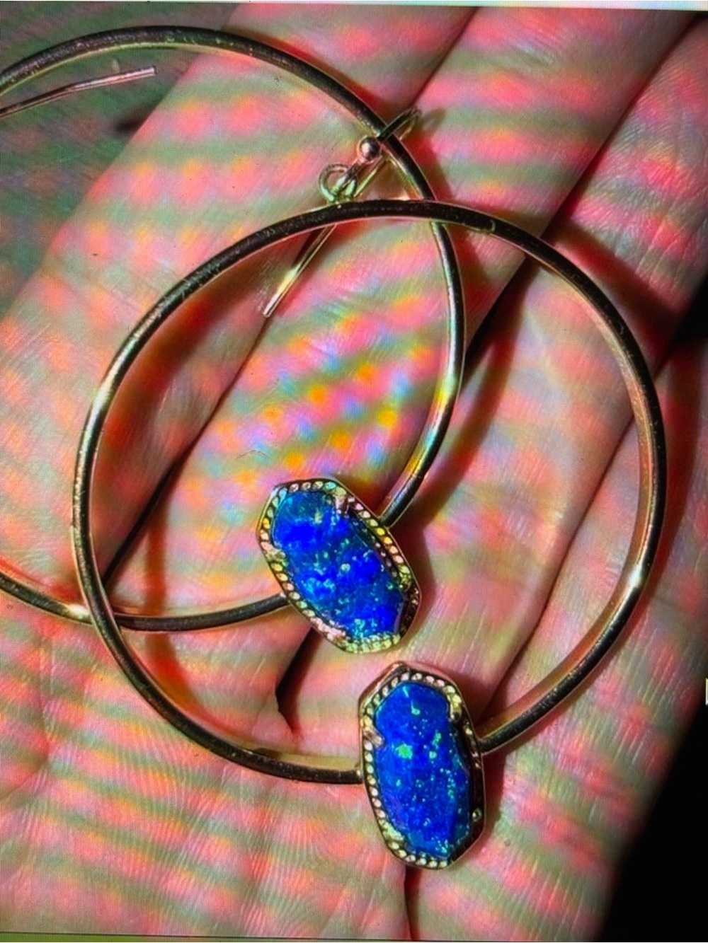 Kendra Scott Gold Hoop Earrings with Bright Blue Opal Stones